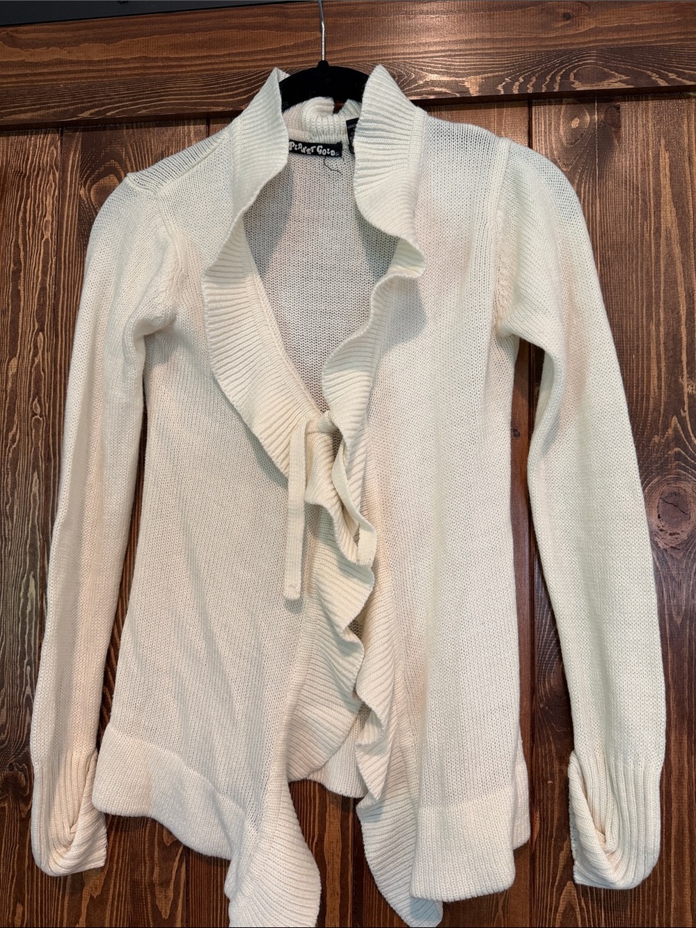 Cream Ruffle Front Women's Sweater Cardigan